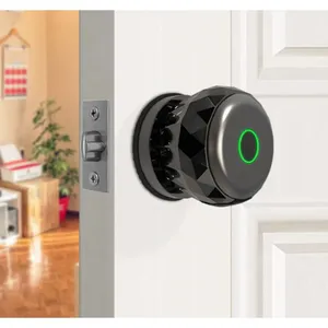 Household Wooden Indoor App Biometric Intelligent Wood Door Fingerprint Door Knob with keys