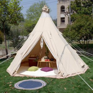 Tente de camping en toile quatre saisons, <span class=keywords><strong>tipi</strong></span> <span class=keywords><strong>indien</strong></span>, pyramide, tente familiale pour 6 personnes, teepee pour adultes, glamping - Product Image 1