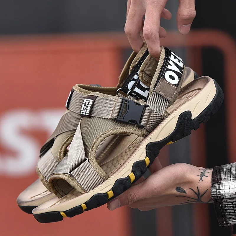 Slides Men Flat Shoes Hook Loop Summer Season Slippers Beach