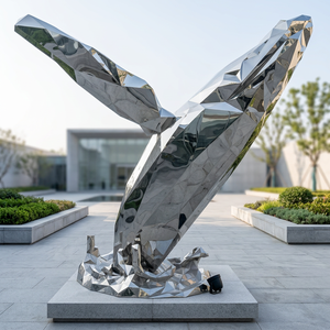 Escultura de ballena de acero inoxidable pulido en 3D de tamaño real, estatua de animal de metal con acabado de espejo para exhibición artística en exteriores - Product Image 3