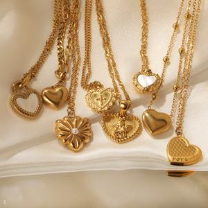 Collier pendentif en forme de cœur en acier inoxydable plaqué or 18 carats, bijoux personnalisés en gros, cadeau de la Saint-Valentin pour femmes - Product Image 2