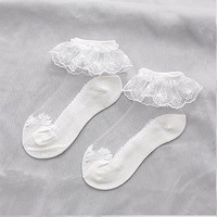 Chaussettes de danse tricotées en coton blanc pour enfants Chaussettes transparentes à équipage mignon avec robe à volants Chaussettes décontractées transparentes pour la saison de printemps