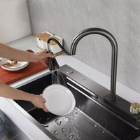Évier de cuisine à cuve unique de haute qualité en acier inoxydable 304, fait à la main, à montage sur plan, avec robinet cascade, évier de cuisine de style campagnard