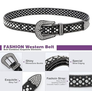 Ceintures occidentales personnalisées en cuir PU à paillettes brillantes en cristal grande <span class=keywords><strong>boucle</strong></span> en alliage de couleur <span class=keywords><strong>blanche</strong></span> de créateur pour un usage quotidien Western - Product Image 4