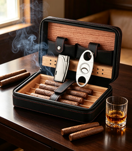 Humidor de Cigarros Portátil de Madera de Cedro de Lujo, Resistente al Agua y a los Golpes, con Estuche de Cuero, Marca Personalizada, Bolsa de Viaje para Humidor - Product Image 1
