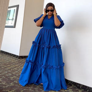 Personalizzazione estiva taglie forti scollo a V manica corta sbuffa svasatura svasata a linea torta Maxi <span class=keywords><strong>abito</strong></span> da donna - Product Image 4