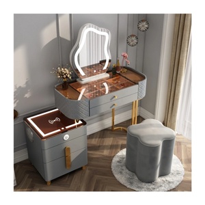 2023 meubles de Style moderne vanité maquillage commode ensemble <span class=keywords><strong>avec</strong></span> <span class=keywords><strong>miroir</strong></span> LED pieds en métal chambre <span class=keywords><strong>coiffeuse</strong></span> - Product Image 2