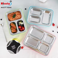 Boîte à bento en acier inoxydable 304 de qualité alimentaire, 3/4 compartiments, anti-fuite, pour enfants et adultes