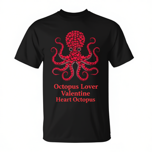 T-shirt Octopus Lover Valentine Heart Octopus nera per adulti unisex - Product Image 2