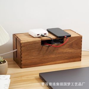 Wooden Desktop Cable Organizer Rectangle 18.4cm Durable Office Use - Product Image 1