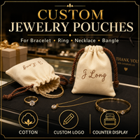 Petit sac à cordon en coton pour bagues, boucles d'oreilles, colliers, pour boutique de bijoux, avec logo personnalisé, pochette cadeau en coton pour bijoux