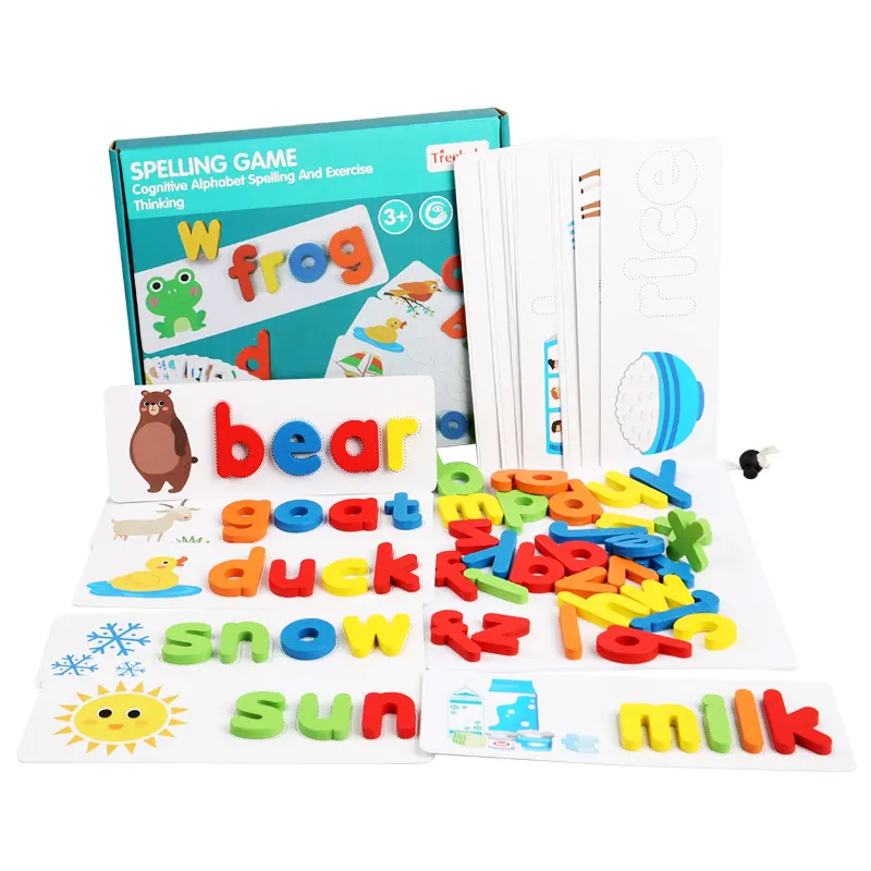 Special offer colorful Wooden Spelling Skills Educational Toys Montessori Letters Develops Vocabulary Alphabet Flash Cards games