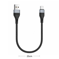 Cable de Datos USB Tipo C Corto de 25 cm, Carga Rápida, Núcleo de Cobre Puro, Cable de Datos Trenzado de Nailon Portátil para Banco de Energía y Viajes
