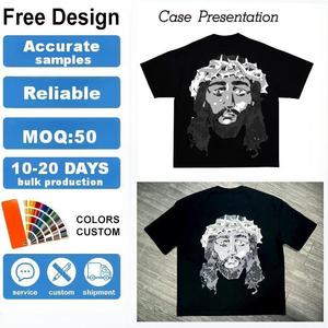 T-shirt Vintage in Cotone 100% con Logo Personalizzato, Nuovo Stile, Taglio Corto, Grafica con Strass, Manica Corta per Uomo - Product Image 5