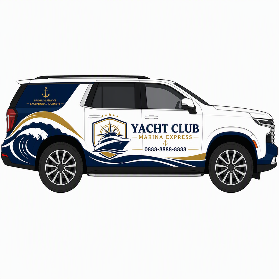 Blue & White Compass Logo Car Sticker Luxury Yacht Theme Vinyl Wrap for ...