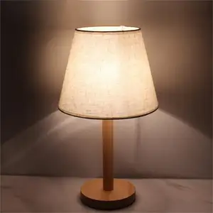 Japanese style Linen classic wooden base stand retro vintage E27 table lamp for reading room bedroom bedside