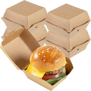 業務用食品グレードクラフト紙バーガーボックス使い捨て折りたたみ式ハンバーガー持ち帰りボックスカスタムロゴレストラン包装 - Product Image 1