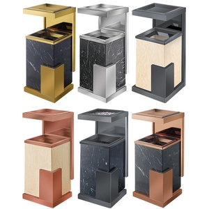 Poubelle de luxe en acier inoxydable avec cendrier intégré et finition marbre pour hall d'hôtel - Product Image 5