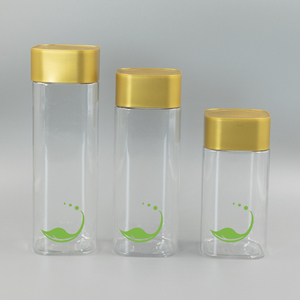 Cấp Thực Phẩm Trong Suốt Cho Rõ Ràng Pet Vuông Thiết Kế Chai Nhựa Với Vàng Nắp Cap Thẳng Jar Phong Cách - Product Image 1