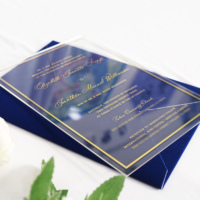 Benutzer definierte Goldfolie transparente Acryl Hochzeits einladung karte mit benutzer definierten LOGO Navy Velvet Envelope