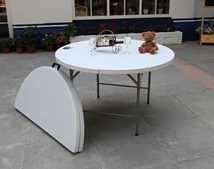 Table ronde <span class=keywords><strong>de</strong></span> mariage pliable en plastique blanc Mesa redonda plegable en HDPE bon marché en gros pour la location en plein air, la fête et la restauration événements - Product Image 4