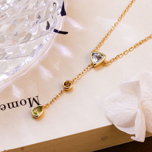 Joyería Simple pequeño collar de amatista piedra preciosa geométrica Triangular gotas redondas cielo azul Topacio citrino peridoto collar - Product Image 5