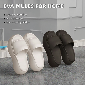 Mules de EVA para mujer, de verano, para interior, con plataforma de diseño transversal, suela gruesa, aumento de altura, puntera suave, ideales para el hogar. - Product Image 3
