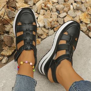 2026 New Women's Summer Wedge <b>Sandals</b> <b>Closed</b> <b>Toe</b> Hollow Design Breathable Plus Size Platform with Thick Sole Velcro Closure - Product Image 5