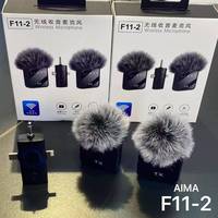 Mikrofon Nirkabel Mini 3-in-1 Portable F11-2, Dual Mini Peredam Kebisingan, Klip Kerah, Omni-directional, Merah Metalik, Baru