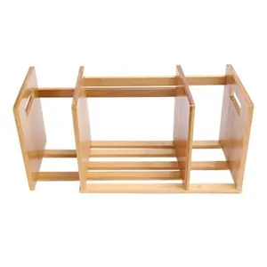 Estante de livro de bambu ajustável, prateleira pequena para livros, organizador de armazenamento de mesa, prateleira de madeira