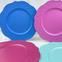 Assiette ronde en plastique rétro à bords ondulés, tapis de table, centre de table de mariage, décoration de dessert - Décoration de rangement polyvalente