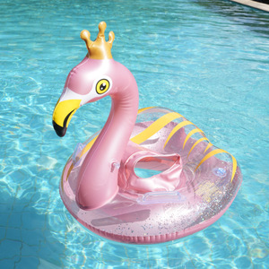 PVC <b>Inflatable</b> Flamingo Swim Ring With Crown For Kids And Adults Swimming <b>Pool</b> <b>Float</b> Cartoon Design - Product Image 2