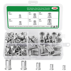 304 Stainless Steel Flat Head Rivet Nuts M3 M4 M5 M6 M8 Metric Threaded Insert Assortment 100pcs - Product Image 1