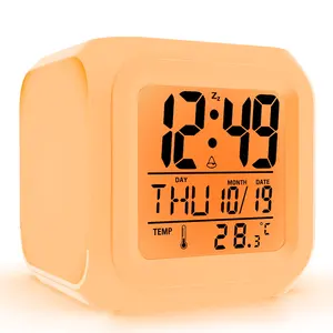 Wholesale Fashion Creative Gift Colorful Color Changing Alarm Clock Mute Led Square Clock