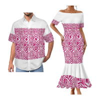 Nouveautés 2025 : Ensemble de vêtements pour couple, design tribal polynésien Elei, personnalisé, 2 pièces, chemises à manches courtes, robe à une épaule et queue de poisson