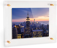Cadre photo flottant moderne en acrylique avec support mural doré, double panneau, pour affichage de photos, taille et design personnalisés