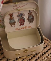 Ensemble de valise cadeau en papier pour bébé fille ou garçon nouveau-né avec poignée dorée de luxe, tissu brodé, valise pour bébé nouveau-né