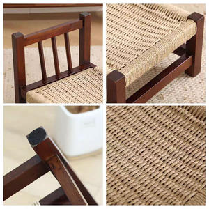 Silla Pequeña Estilo Wabi Sabi, Madera de Nogal, Asiento de Cuerda, Taburete para el Hogar, para Sala de Estar, Balcón, Mesa de Centro - Product Image 2