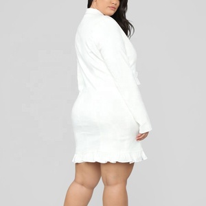 Bonne qualité femmes surplis blanc à volants garniture robe dames à manches longues col en V mini robe avec volants aux poignets - Product Image 5