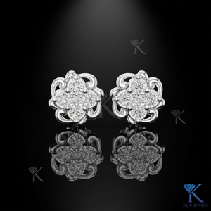 Lab Grown Diamond Vintage Floral Filigree <b>Stud</b> Earrings 5 Stone Cluster 14K Solid Gold Women's Jewelry Wedding Anniversary Gift - Product Image 3