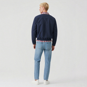 Áo khoác bomber kẻ sọc nam, màu xanh hải quân, cài nút, phong cách đường phố giản dị, cổ và vạt áo tương phản - Product Image 2