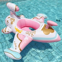Nouveau modèle créatif : Bouée gonflable rose pour enfants en forme d'avion, avec siège bébé, auvent et pistolet à eau, flotteur porteur pour piscine, double chambre à air, en stock