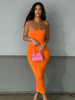 Robe Fourreau Midi Ajustée Personnalisée Décontractée à Bretelles Fines pour Femme, Haute Qualité, Idéale pour Fêtes Estivales