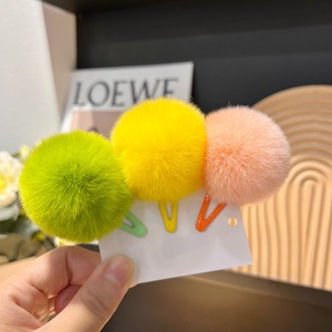 Mignon réel Rex lapin fourrure pompons enfants coloré pince à cheveux avec petite belle fourrure douce <span class=keywords><strong>Mini</strong></span> boule pince - Product Image 2