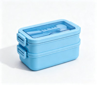 Boîte à lunch Bento en acier inoxydable, isotherme, double couche, avec fourchette, cuillère et couvercle hermétique, pour l'école, le bureau et les sorties