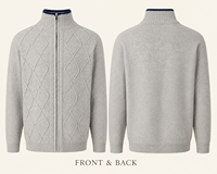 Cardigan Homme Personnalisé 100% Laine à Fermeture Éclair, Col Montant, Motif Torsadé Diamant, Manches Raglan, Automne Hiver