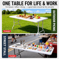 Table pliante creuse moulée par soufflage de 180 cm en plastique HDPE, table longue portable pour le camping en plein air, les pique-niques, les fêtes et les événements
