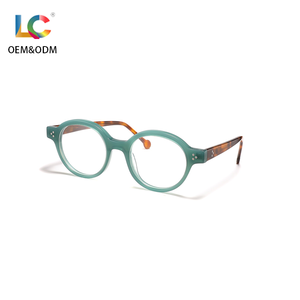Meilleurs Produits Lunettes rondes ovales rétro Petite monture épaisse en acétate Lunettes optiques vintage Tendance de couleur contrastée pour hommes femmes - Product Image 1