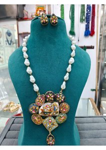 Traditional South Indian Tanjore Handmade Necklace <b>Set</b> with Pearls and Intricate Craftsmanship Wedding Jewelry Collection - Product Image 2