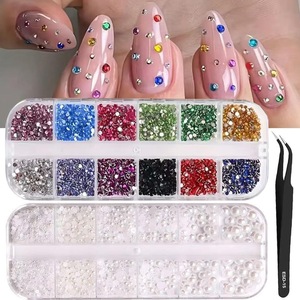 12 <b>Grids</b> Gold Silver Pearl Nail Beads Half Round Flatback <b>Metal</b> Ball Charms for DIY Nail Art - Product Image 1